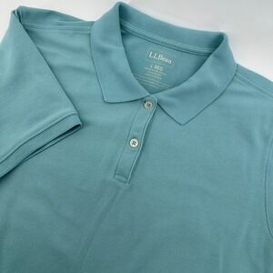 LL Bean Womens Golf Polo Shirt L REG Blue Short Sleeve Pima Cotton Casual Top